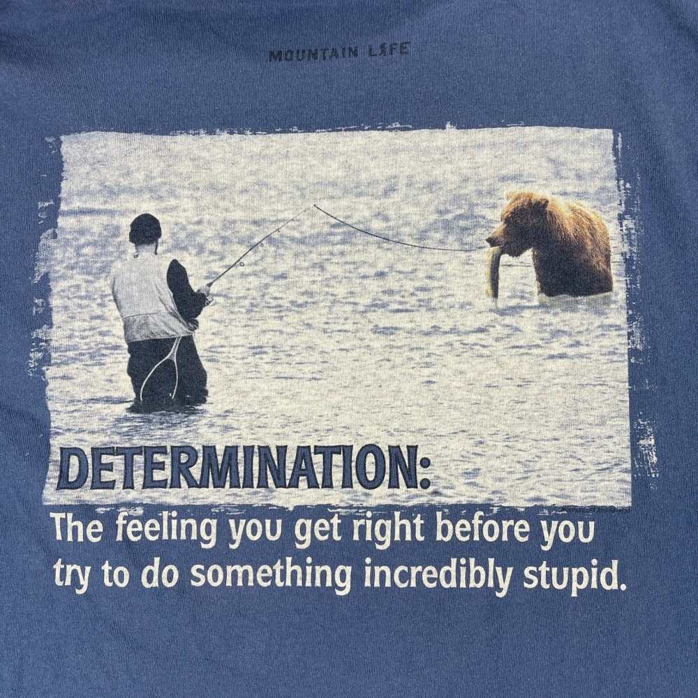 Jackson Hole Wyoming Mountain Life Mens Blue T-Shirt Fishing Bear Graphic Humor